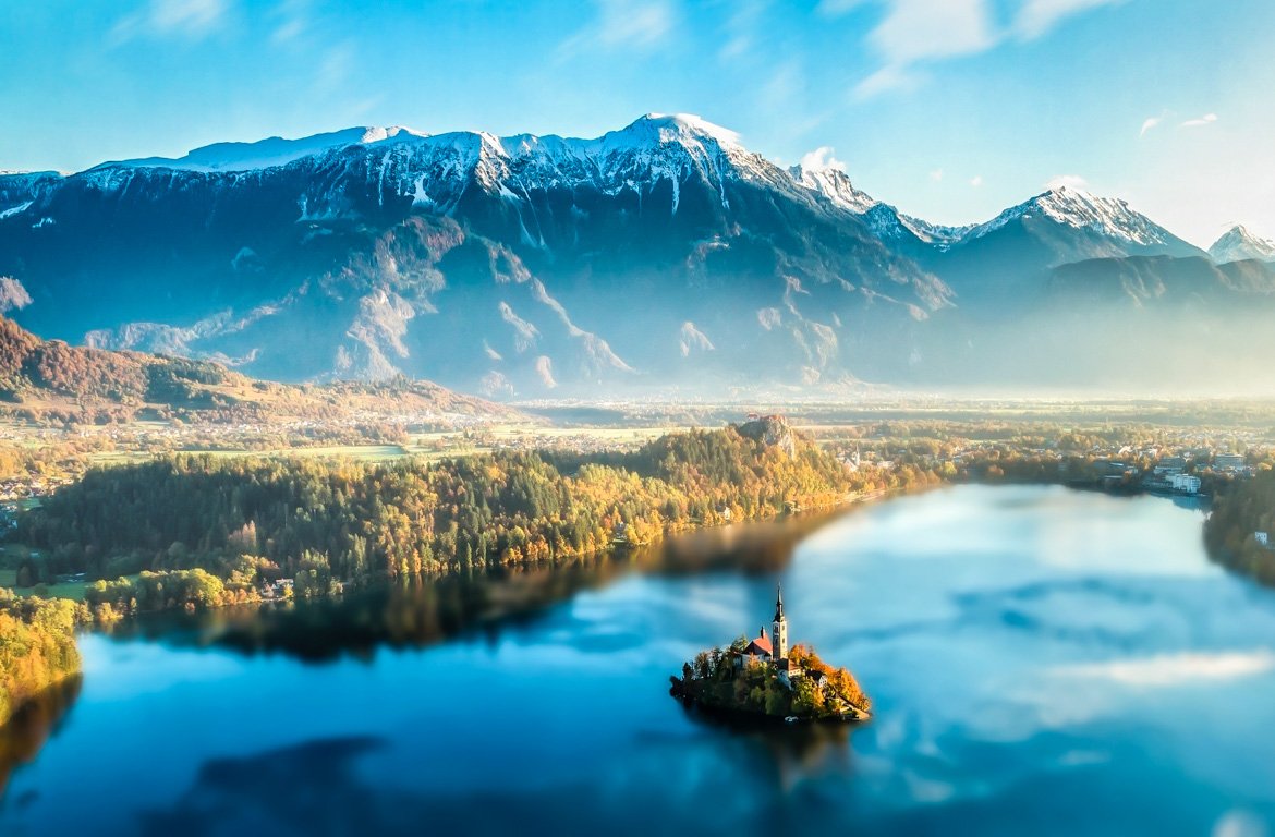 Lago Bled, Alpes Julianos, na Eslovénia