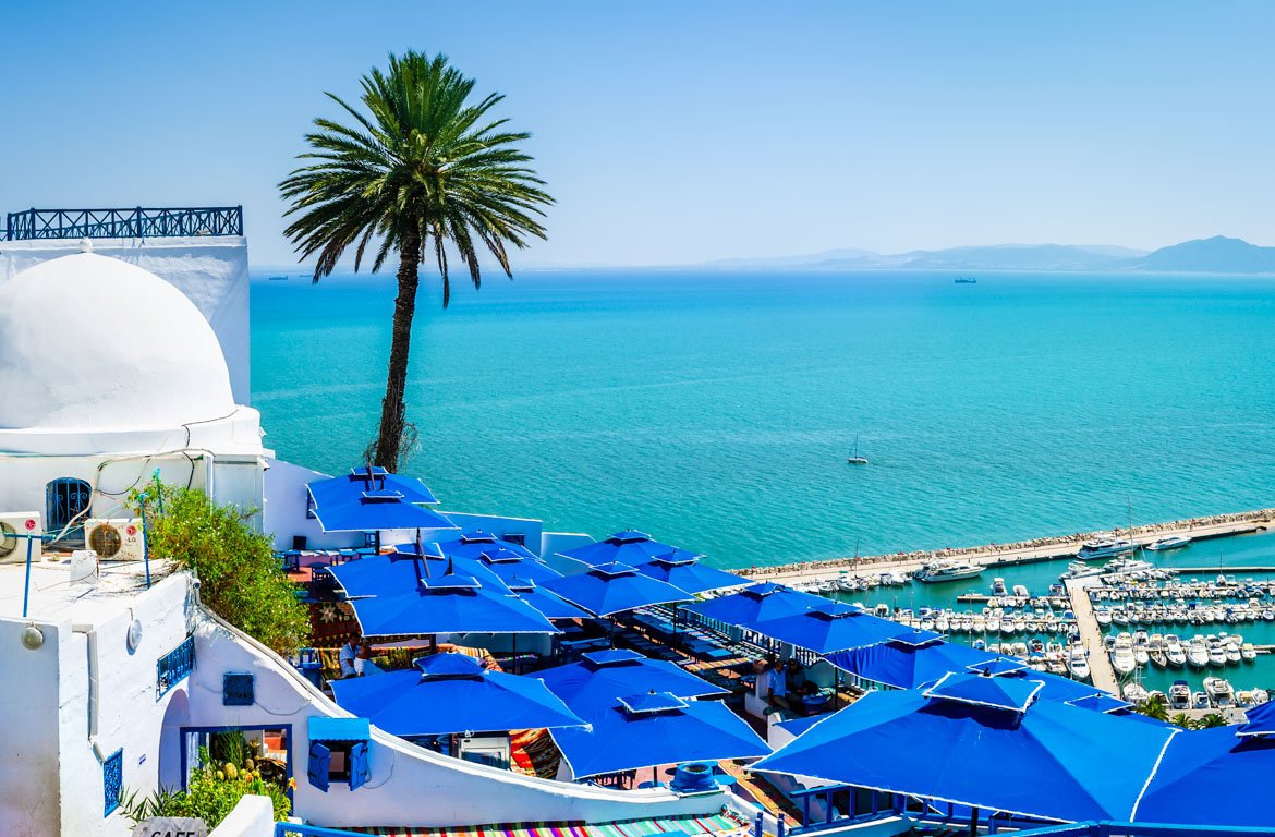 Vista panorâmica de Sidi Bou Said, Tunísia