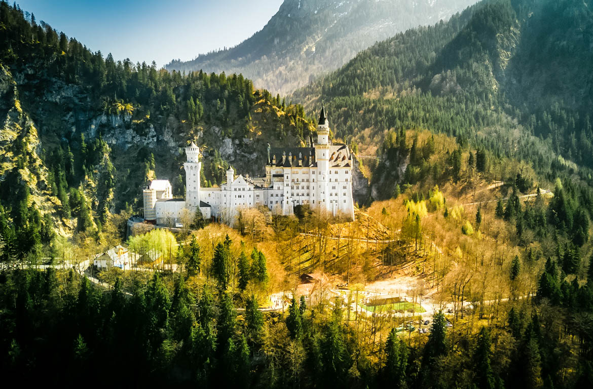 Vista panorâmica do Castelo de Neuschwanstein, Alemanha