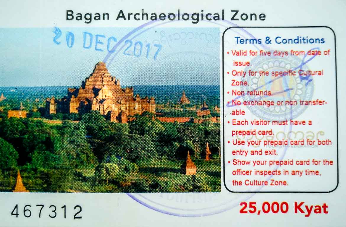 bilhete de acesso a Bagan