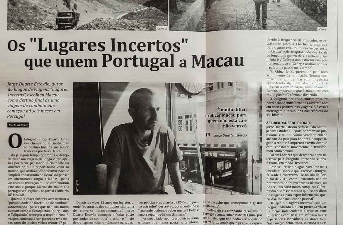 Lugares Incertos jornal Tribuna de Macau - Macau