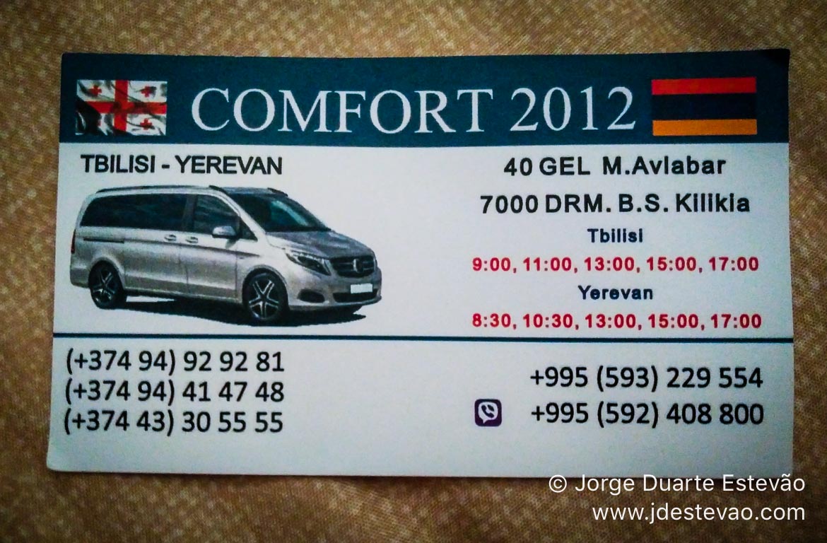 Transporte de Tbilisi para Yerevan