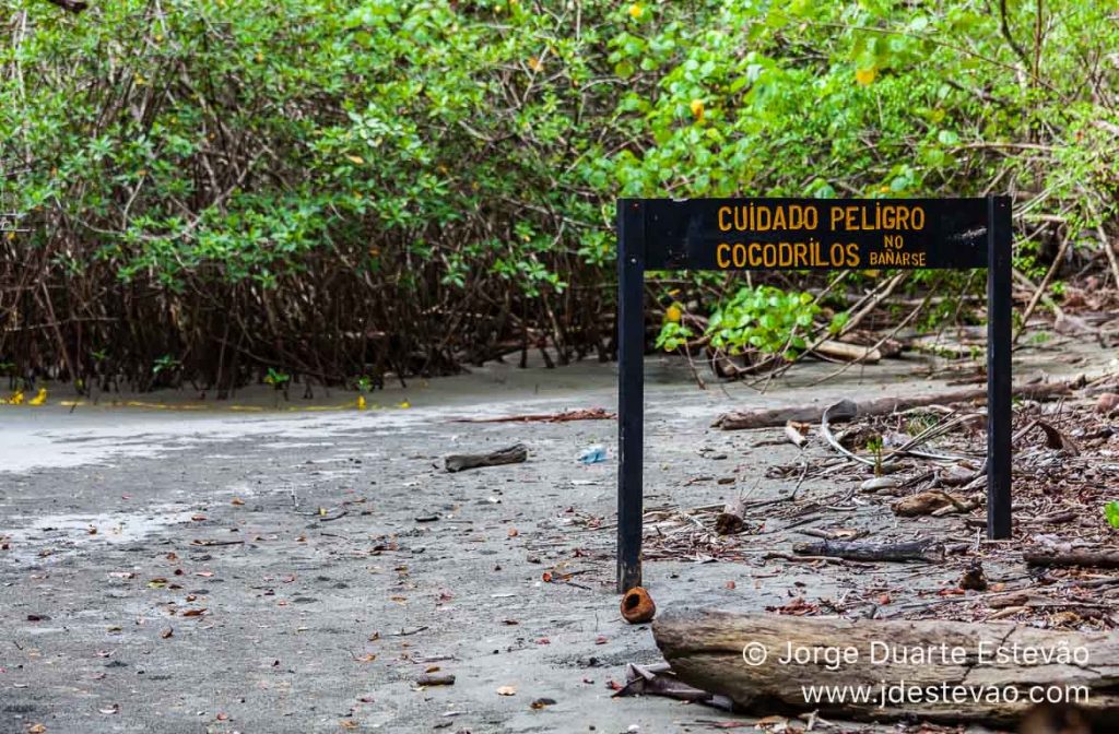 Aviso para perigo de crocodilos no Parque Manuel António, Costa